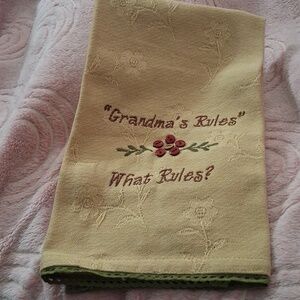 Embroidered Yellow Kitchen Towel - 'Grandma's Rules'